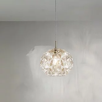 Lampadario Alluminio Contemporaneo Meteora Ambra 1 Luce E27 Vetro