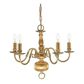 Lampadario Classico Fiammingo Ottone 5 Luci E14