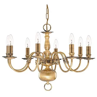 Lampadario Classico Fiammingo Acciaio Ottone 8 Luci E14