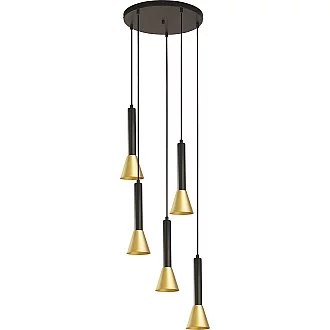 Lampadario Moderno Signal Acciaio Nero Oro 5 Luci Gu10