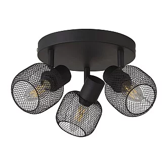 Plafoniera Industrial-Nordico Meshy Acciaio Nero 3 Luci E14