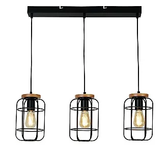 Lampadario Industrial-Nordico Visione Acciaio Nero Marrone 3 Luci E27