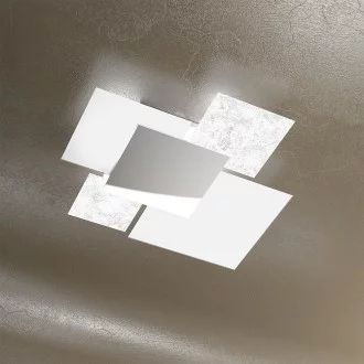 Applique Contemp Shadow Metallo Bianco Vetro Foglia Argento 4 Luci E27 71Cm