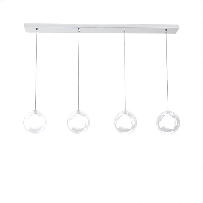 Top Light-Sospensione Rett Contemp Willow Metallo Cromo Vetro Bianco Satitano 4 Luci G9-1098_S4R-BI-8059917000346