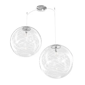 Sospensione Contemporanea Moon Metallo Cromo Vetro Bianco 2 Luci E27 D.40Cm