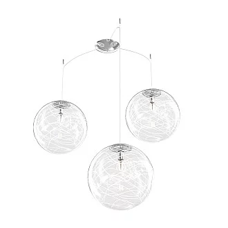 Sospensione Contemporanea Moon Metallo Cromo Vetro Bianco 3 Luci E27 D.30Cm