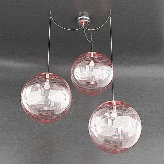 Sospensione Contemporanea Moon Metallo Cromo Vetro Rosso 3 Luci E27 D.40Cm