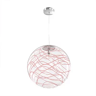 Sospensione Contemporanea Moon Metallo Cromo Vetro Rosso 1 Luce E27 D.40Cm