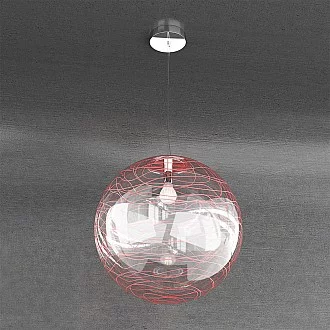 Sospensione Contemporanea Moon Metallo Cromo Vetro Rosso 1 Luce E27 D.40Cm