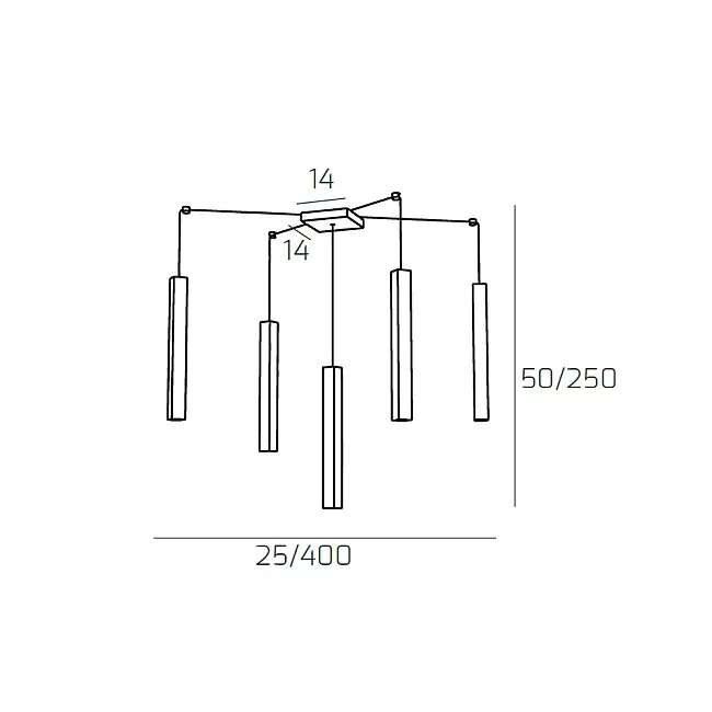 Top Light-Sospensione Moderna Square Tube Metallo Bianco 5 Luci Gu10-1173_S5-BI-8059917018129