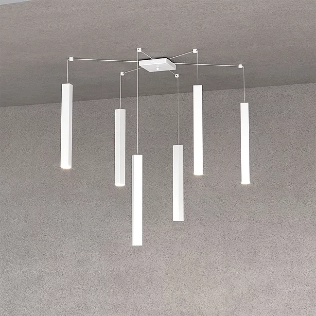 Top Light-Sospensione Moderna Square Tube Metallo Bianco 6 Luci Gu10-1173_S6-BI-8059917018181