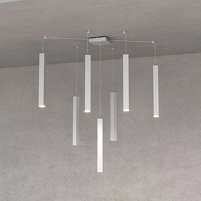 Top Light-Sospensione Moderna Square Tube Metallo Grigio 7 Luci Gu10-1173_S7-GR-8059917018266