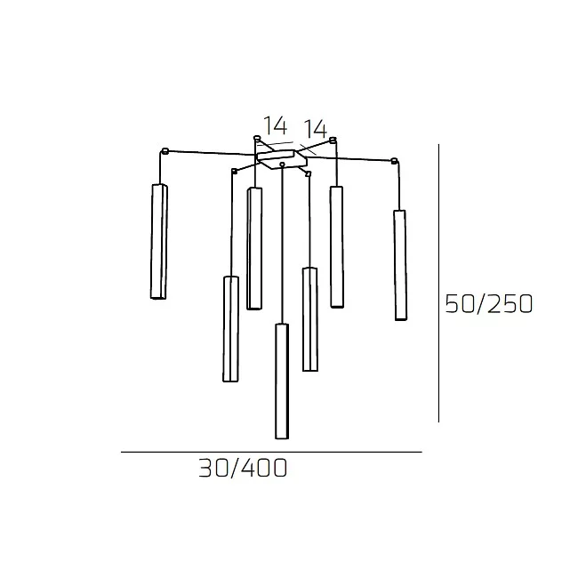 Top Light-Sospensione Moderna Square Tube Metallo Grigio 7 Luci Gu10-1173_S7-GR-8059917018266