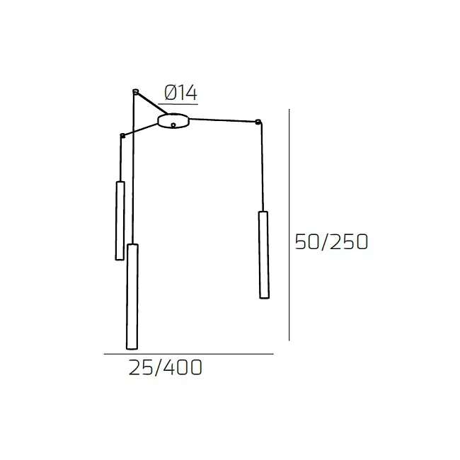 Top Light-Sospensione Moderna Round Tube Metallo Nero 3 Luci Gu10-1174_S3-NE-8059917018402