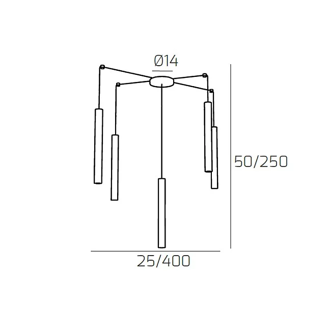 Top Light-Sospensione Moderna Round Tube Metallo Grigio Antracite 5 Luci Gu10-1174_S5-GA-8059917018495