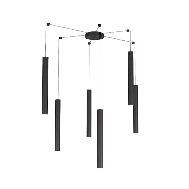 Top Light-Sospensione Moderna Round Tube Metallo Nero 6 Luci Gu10-1174_S6-NE-8059917018587