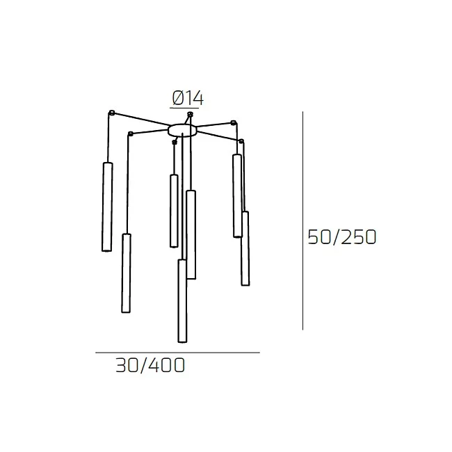 Top Light-Sospensione Moderna Round Tube Metallo Grigio 7 Luci Gu10-1174_S7-GR-8059917018624