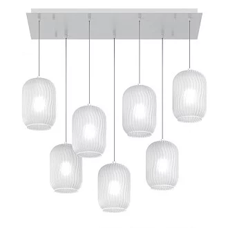 Sospensione Contemporanea Tender Metallo Bianco Vetro Bianco Fog 7 Luci E27