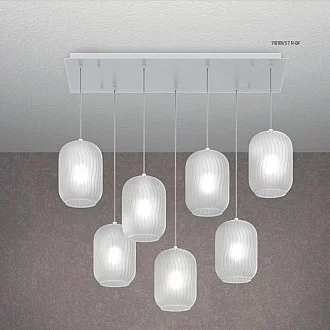 Sospensione Contemporanea Tender Metallo Bianco Vetro Bianco Fog 7 Luci E27