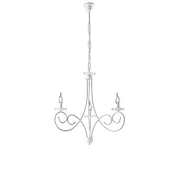 Lampadario Provenzale Candelabro Alma 3 Luci Ferro Battuto Bianco Shabby
