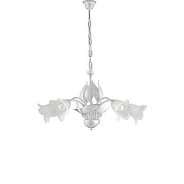 Lampadario 5 Luci Olga Ferro Battuto E Vetro Bianco E Argento