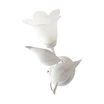 Applique 1 Luce Olga Ferro Battuto E Vetro Bianco E Argento