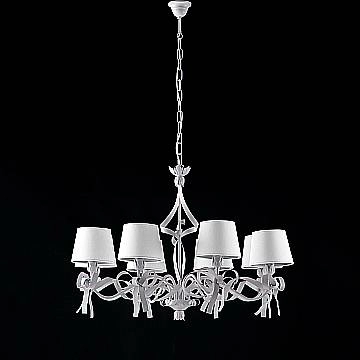 Lampadario Shabby Chic Lucy Bianco 8 Luci Paralumi Bianchi