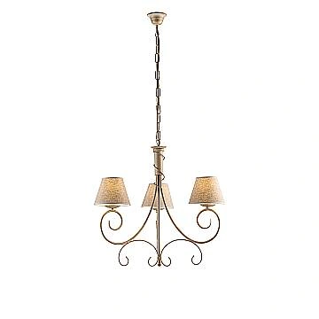 Lampadario 3 Luci Vienna Ferro Avorio E Oro Con Paralumi In Pvc