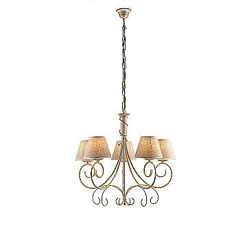 Lampadario 5 Luci Vienna Ferro Avorio E Oro Con Paralumi In Pvc