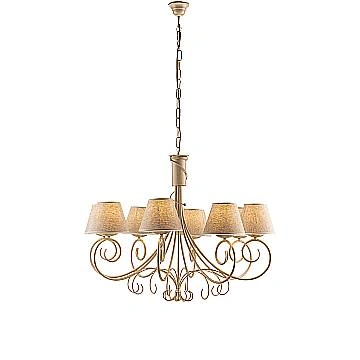 Lampadario 8 Luci Vienna Ferro Avorio E Oro Con Paralumi In Pvc