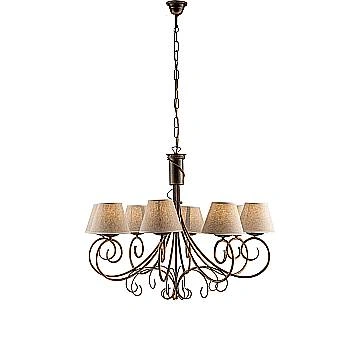 Lampadario 8 Luci Vienna Ferro Marrone E Oro Con Paralumi In Pvc