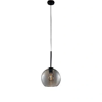 Sospensione Moderna Ankara 1 Luce Ferro Nero Vetro Soffiato Grigio Specchiato