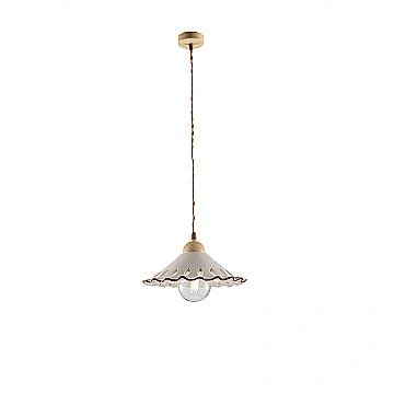 Sospensione 1 Luce Osteria In Ferro Avorio Decapè E Coppa In Ceramica Decorata