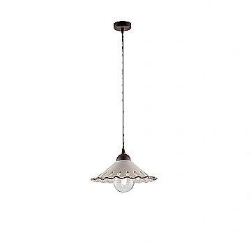 Sospensione 1 Luce Osteria In Ferro Nero Ruggine E Coppa In Ceramica Decorata