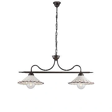 Bilanciere 2 Luci Osteria In Ferro Nero Ruggine E Coppe In Ceramica Decorata