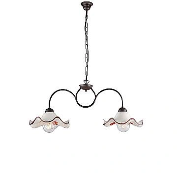 Bilanciere 2 Luci Anemone In Ferro Laccato Ruggine E Ceramica Decorata