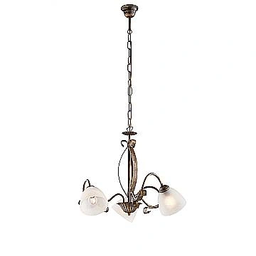 Lampadario Forgiato 3 Luci Ferro Marrone E Oro Vetro Bianco
