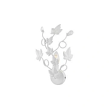 Applique Shabby Edera 1 Luce Ferro Battuto Bianco Con Foglie E Cristalli