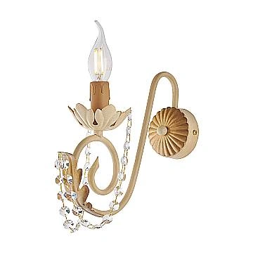 Applique Shabby Damasco 1 Luce Ferro Battuto Avorio E Oro Con Cristalli