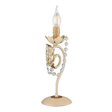 Lumetto Shabby Damasco 1 Luce Ferro Battuto Avorio E Oro Con Cristalli