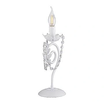 Lumetto Shabby Damasco 1 Luce Ferro Battuto Bianco E Cristalli
