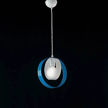 Sospensione Moderna 1 Luce Cerchi Ferro Bianco E Azzurro Serie Bolla