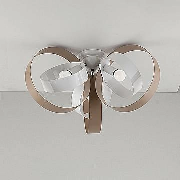 Plafoniera Moderno 3 Luci Cerchi Ferro Bianco E Tortora Serie Bolla
