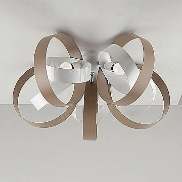 Plafoniera Moderno 5 Luci Cerchi Ferro Bianco E Tortora Serie Bolla