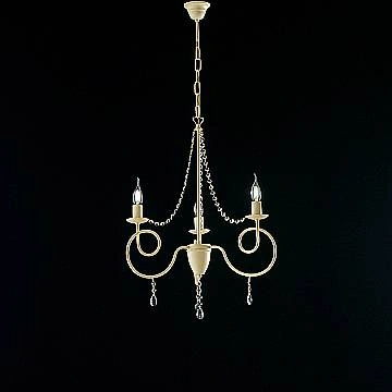 Lampadario Classico 3 Luci Ferro Decapé Avorio E Cristalli Serie Elegant