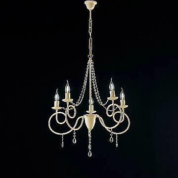 Lampadario Classico 5 Luci Ferro Decapé Avorio E Cristalli Serie Elegant