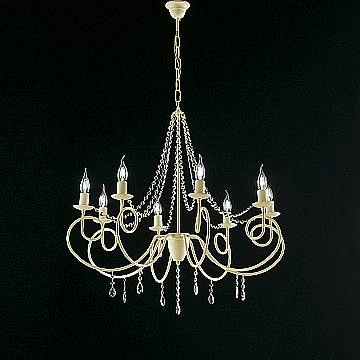 Lampadario Classico 8 Luci Ferro Decapé Avorio E Cristalli Serie Elegant