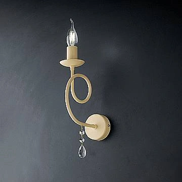 Applique Classico 1 Luce Ferro Decapé Avorio E Cristalli Serie Elegant