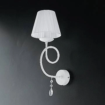Applique Classico 1 Luce Ferro Bianco E Cristalli Con Paralume Serie Elegant