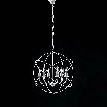 Lampadario A Sospensione 6 Luci Sfera Ferro Bianco E Argento Serie Williams